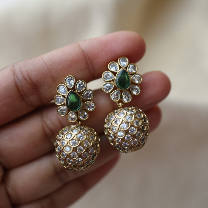 Antique green white stone drop earrings AD221