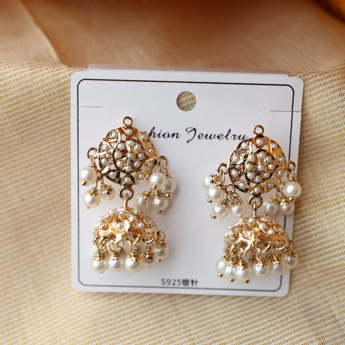 Heritage gold plated pearl design jumka earrings HJ0089