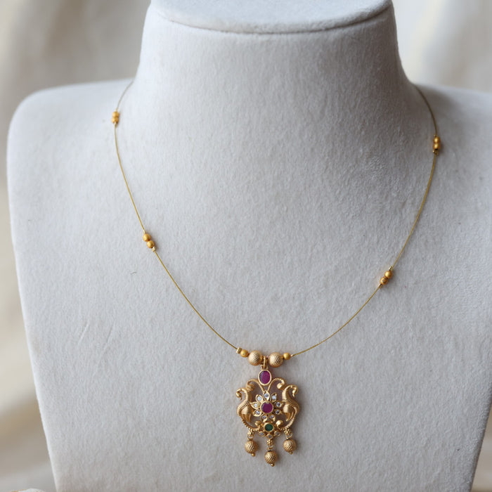 Antique ruby stone invisible short necklace IN9036