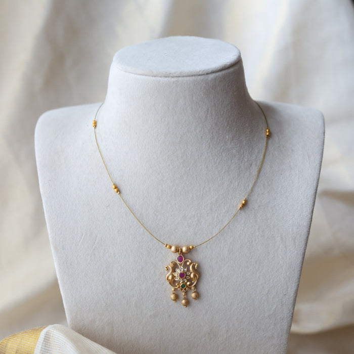 Antique ruby stone invisible short necklace IN9036