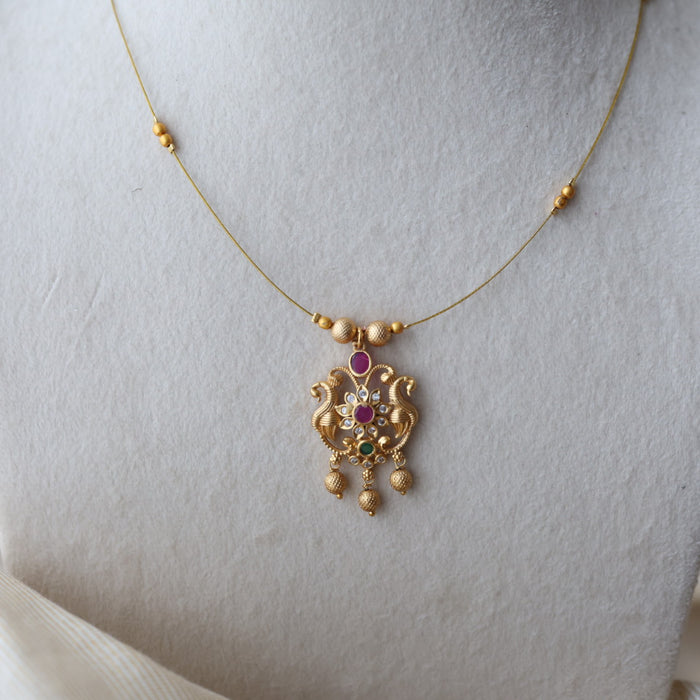 Antique ruby stone invisible short necklace IN9036