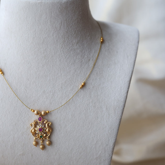 Antique ruby stone invisible short necklace IN9036