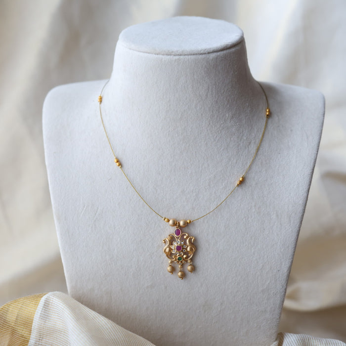 Antique ruby stone invisible short necklace IN9036