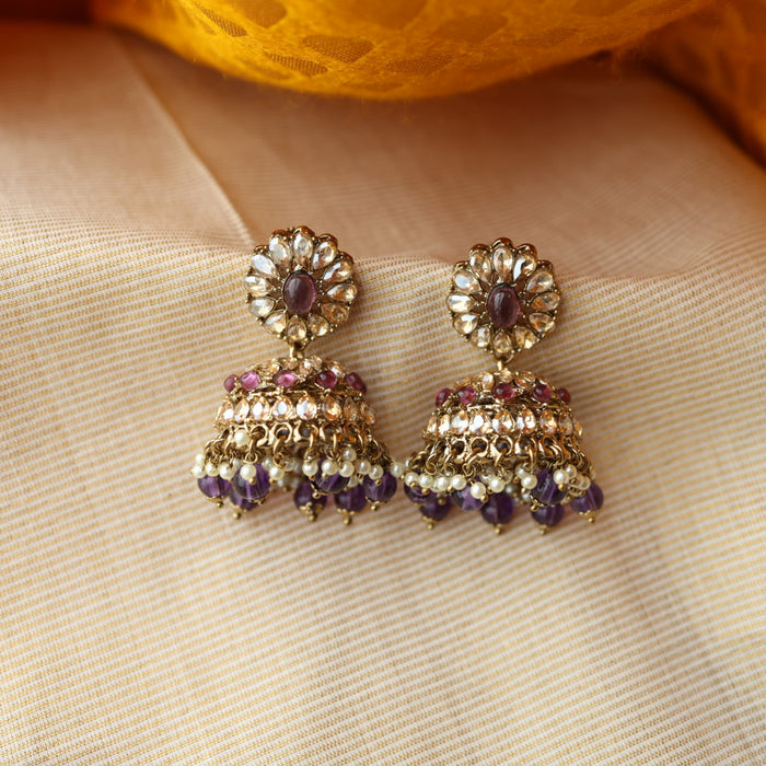 Trendy purple bead jumka earrings TJ201