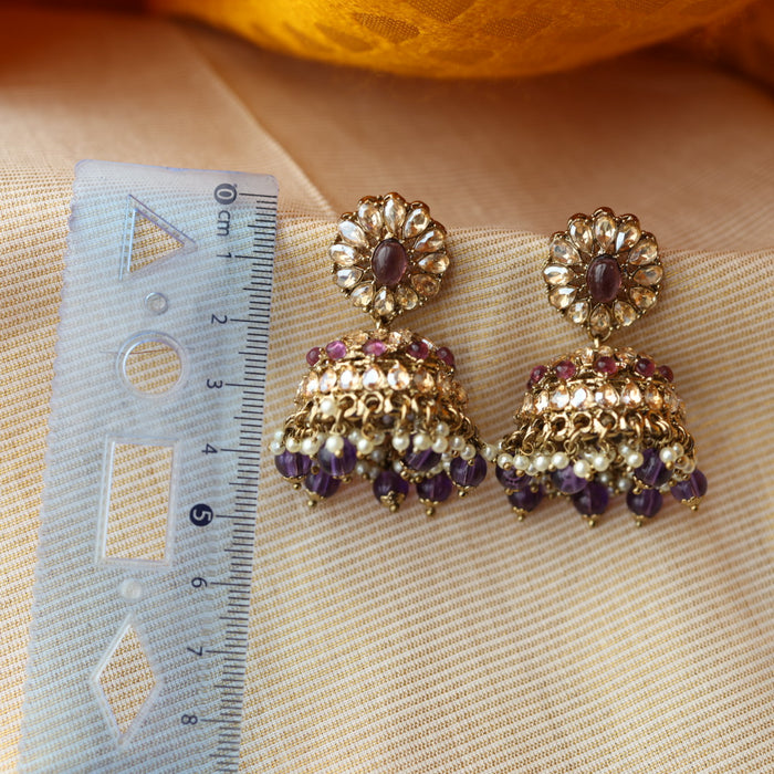 Trendy purple bead jumka earrings TJ201