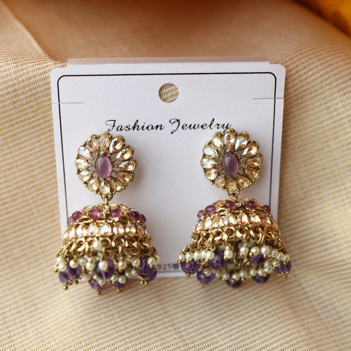 Trendy purple bead jumka earrings TJ201