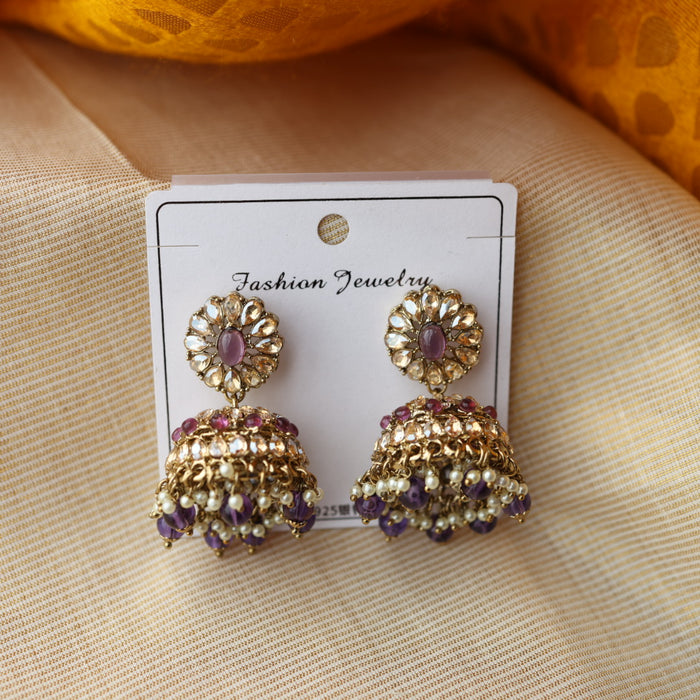 Trendy purple bead jumka earrings TJ201