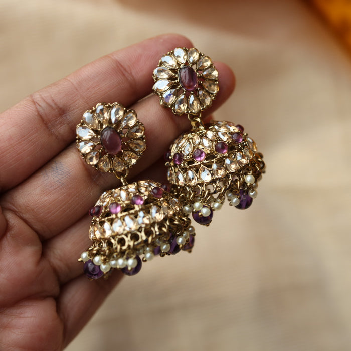 Trendy purple bead jumka earrings TJ201