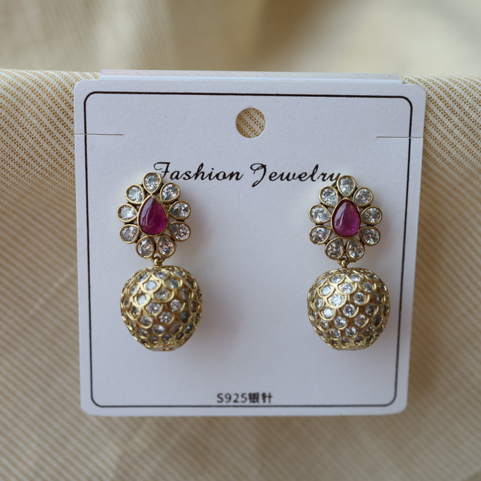 Antique ruby white stone drop earrings AD3212