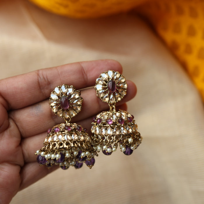 Trendy purple bead jumka earrings TJ201