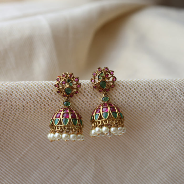 Antique ruby green stone jumka earring AJ27