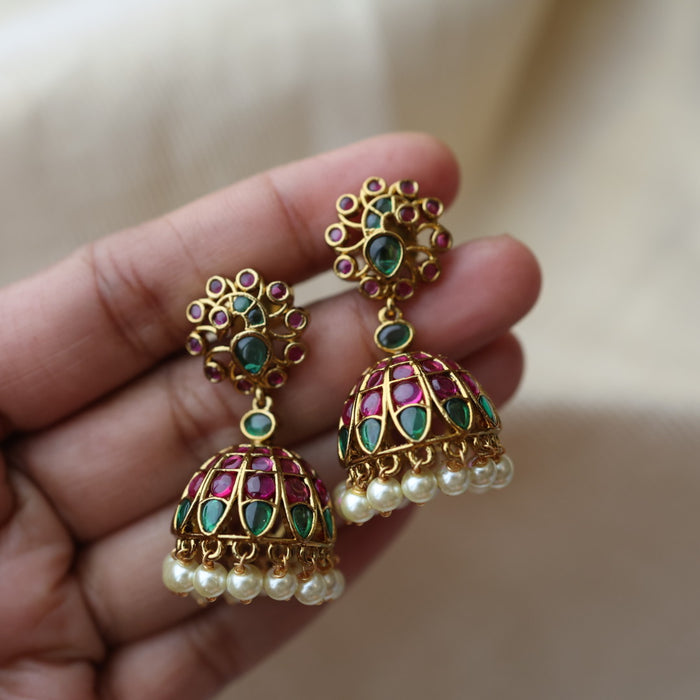 Antique ruby green stone jumka earring AJ27