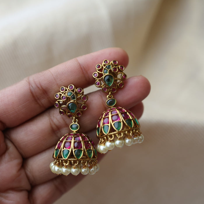 Antique ruby green stone jumka earring AJ27
