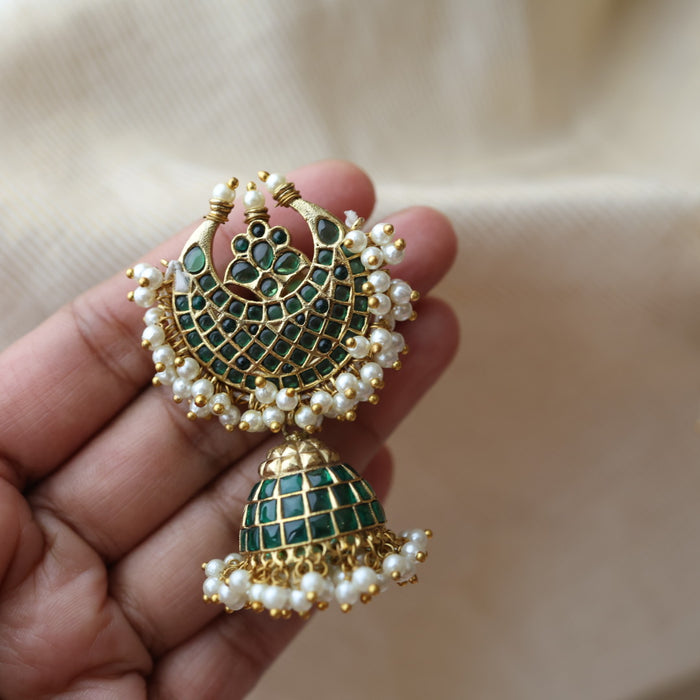 Antique green stone and pearl jumka earring AJ5466
