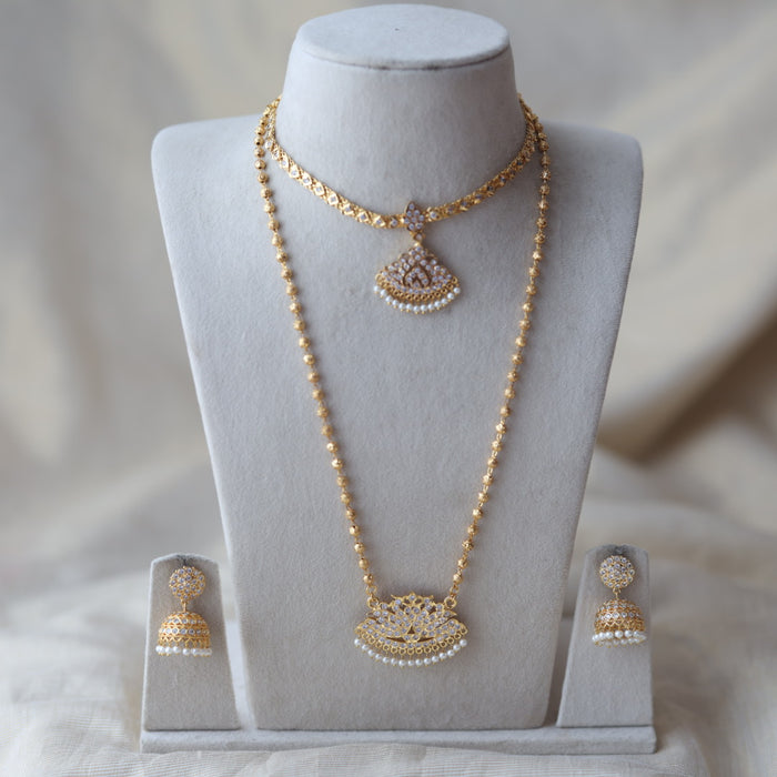 Heritage gold plated padakam long and short necklace set HPS799