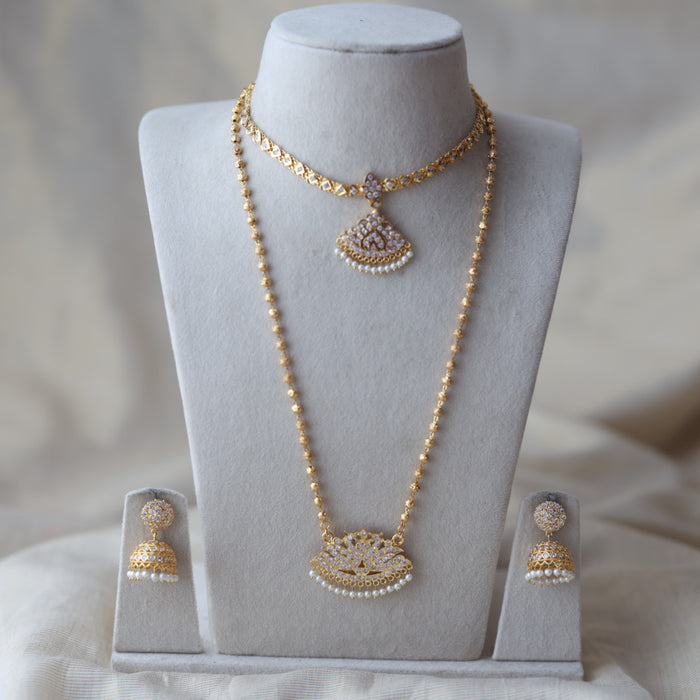 Heritage gold plated padakam long and short necklace set HPS799
