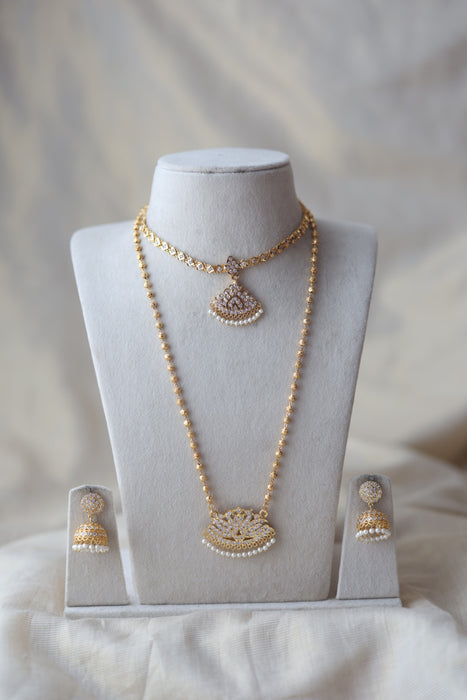 Heritage gold plated padakam long and short necklace set HPS799