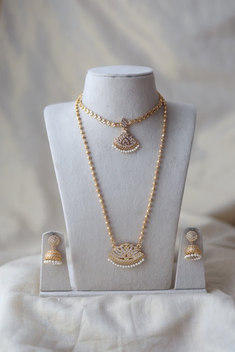 Heritage gold plated padakam long and short necklace set HPS799