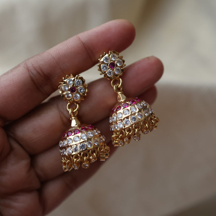 Heritage ruby white stone jumka earrings HJ9400