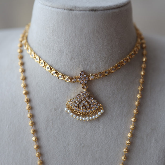 Heritage gold plated padakam long and short necklace set HPS799