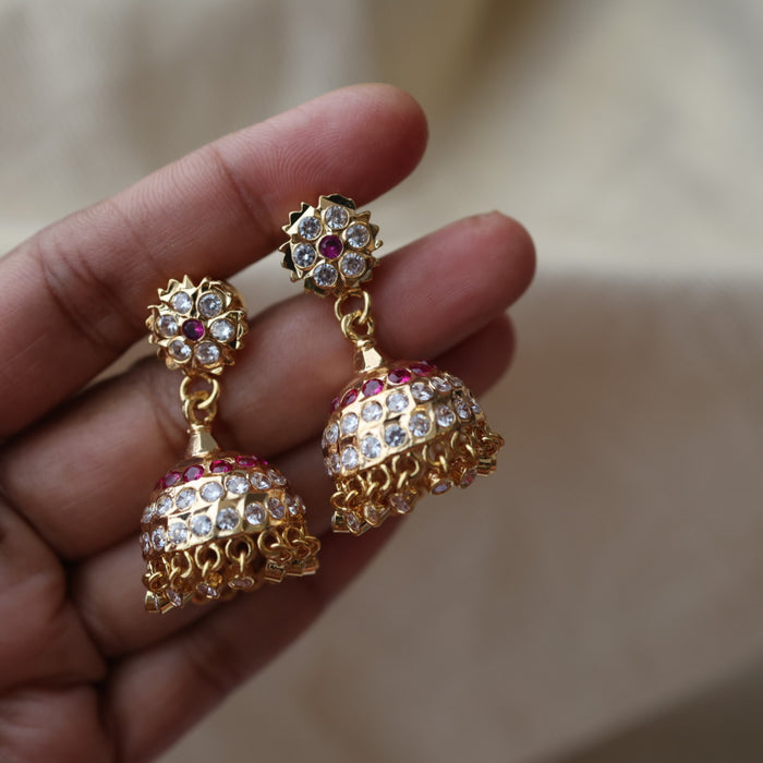 Heritage ruby white stone jumka earrings HJ9400