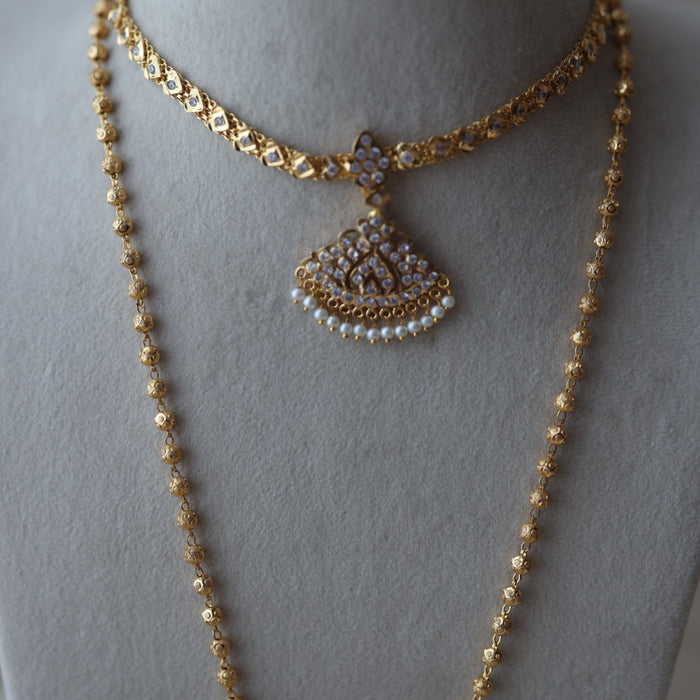 Heritage gold plated padakam long and short necklace set HPS799