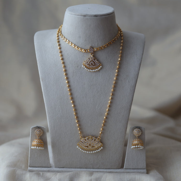 Heritage gold plated padakam long and short necklace set HPS799