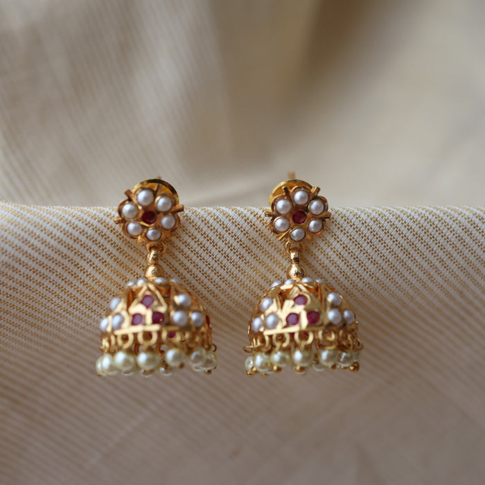 Heritage ruby pearl stone jumka earrings HJ9401