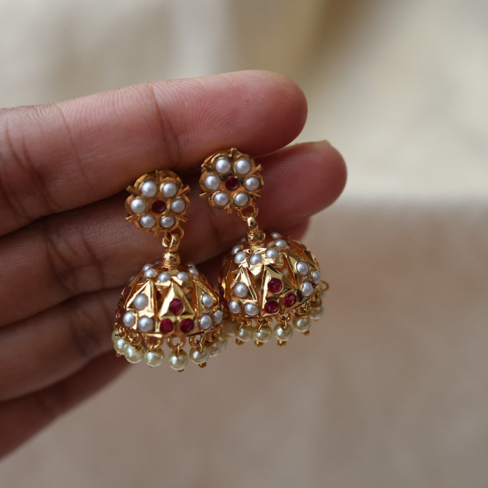 Heritage ruby pearl stone jumka earrings HJ9401