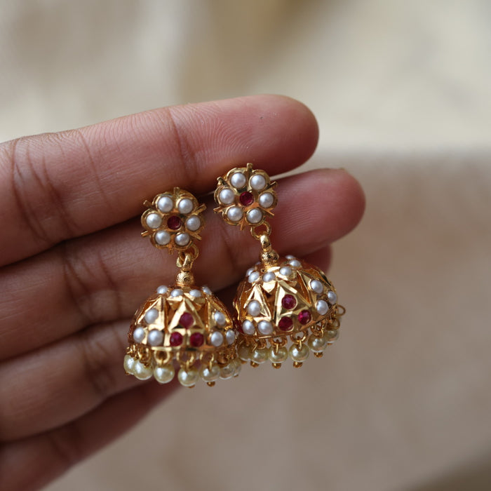 Heritage ruby pearl stone jumka earrings HJ9401