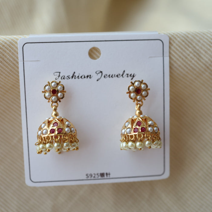 Heritage ruby pearl stone jumka earrings HJ9401