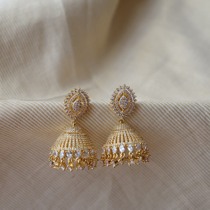 Heritage gold white stone jumka earrings HJ112