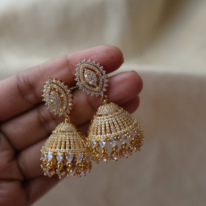 Heritage gold white stone jumka earrings HJ112