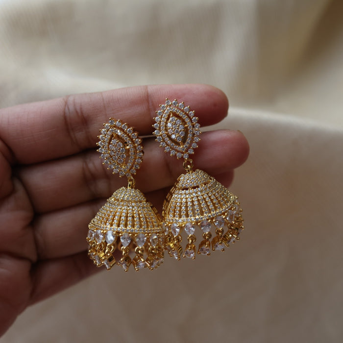 Heritage gold white stone jumka earrings HJ112