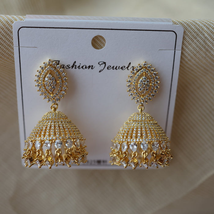 Heritage gold white stone jumka earrings HJ112