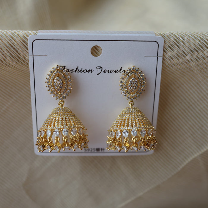 Heritage gold white stone jumka earrings HJ112