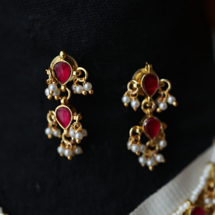 Invisible chain kundan stone short necklace with earrings IN105