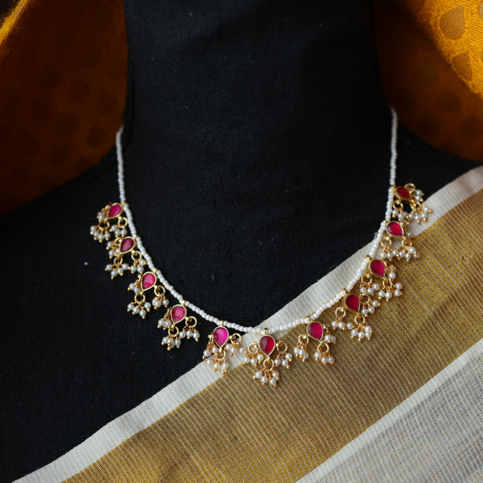 Invisible chain kundan stone short necklace with earrings IN105