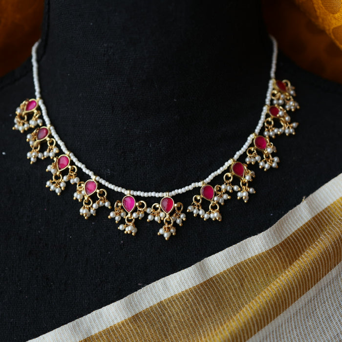 Invisible chain kundan stone short necklace with earrings IN105