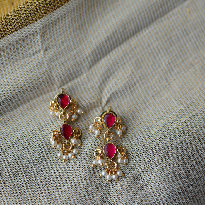 Invisible chain kundan stone short necklace with earrings IN105