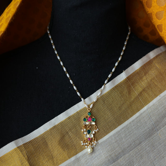 Invisible chain kundan stone short necklace with earrings IN106