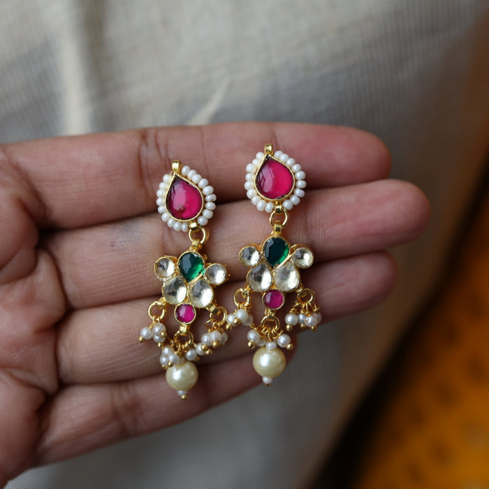 Invisible chain kundan stone short necklace with earrings IN106
