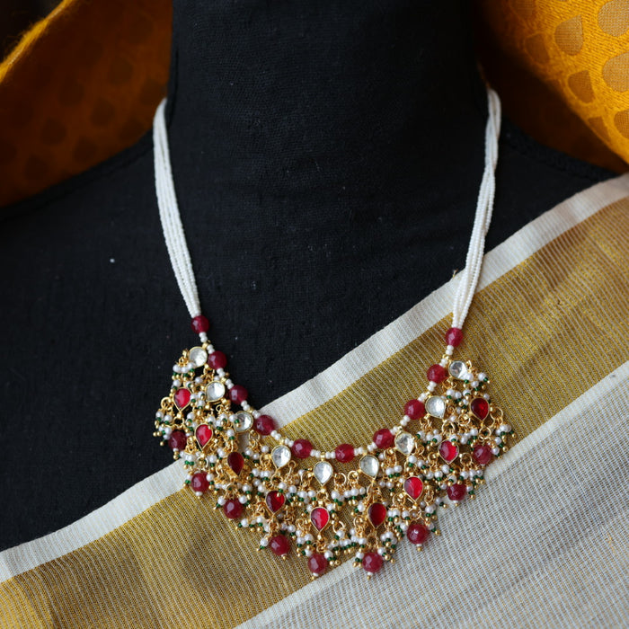 Invisible chain kundan stone short necklace with earrings IN106