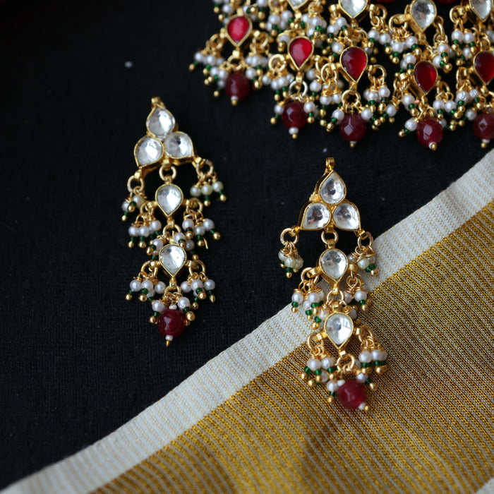 Invisible chain kundan stone short necklace with earrings IN106