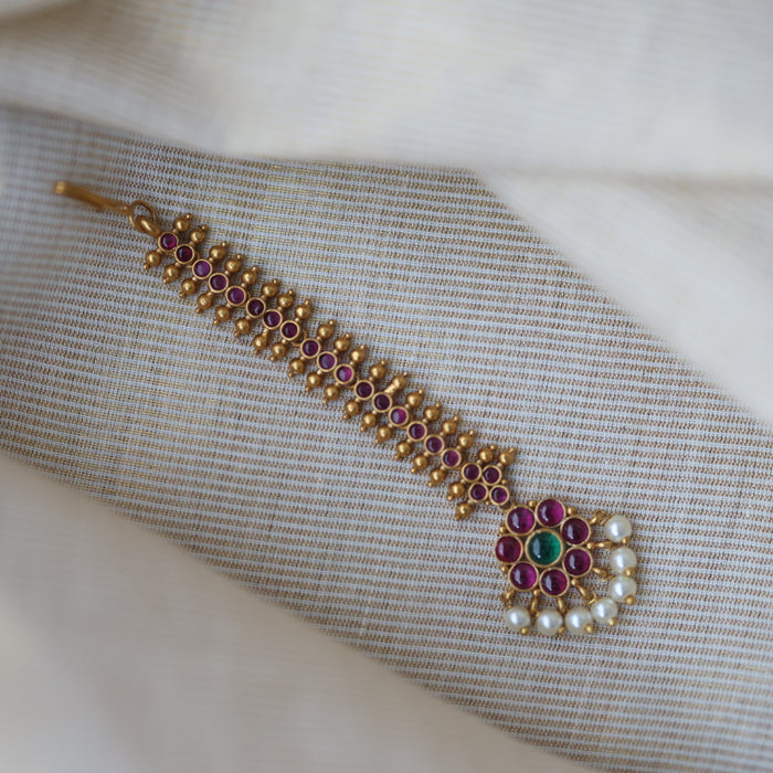Antique gold ruby stone maang tikka TA627