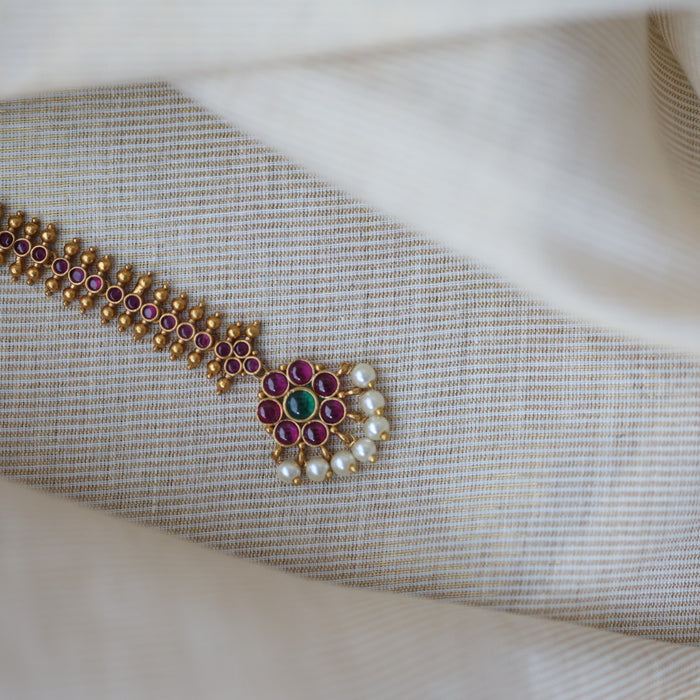 Antique gold ruby stone maang tikka TA627