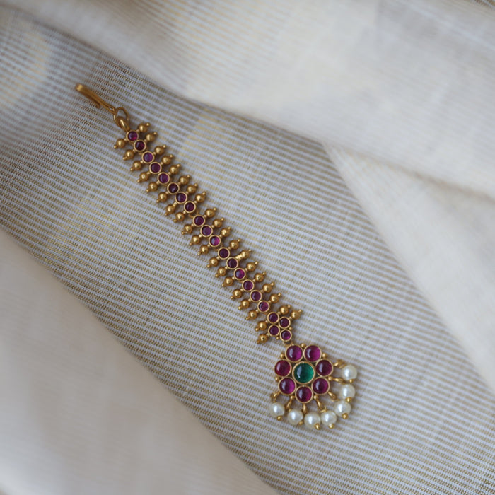 Antique gold ruby stone maang tikka TA627