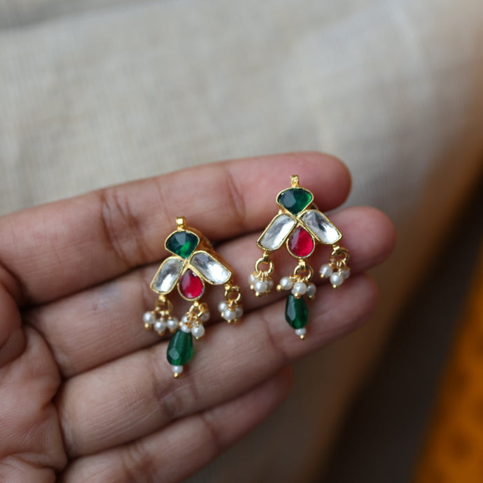 Invisible chain kundan stone short necklace with earrings IN107