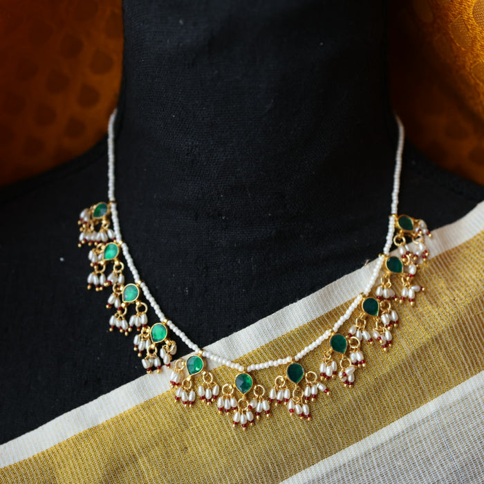 Invisible chain kundan stone short necklace with earrings IN108