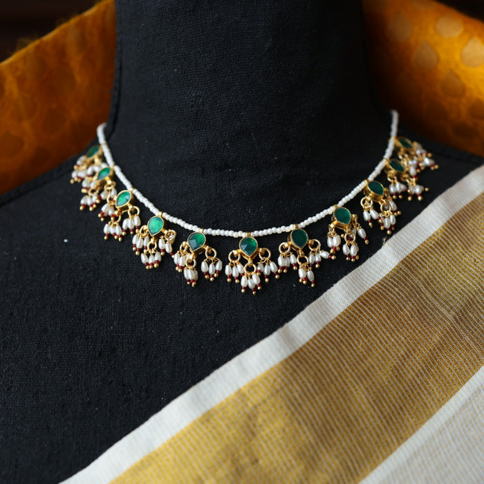 Invisible chain kundan stone short necklace with earrings IN108